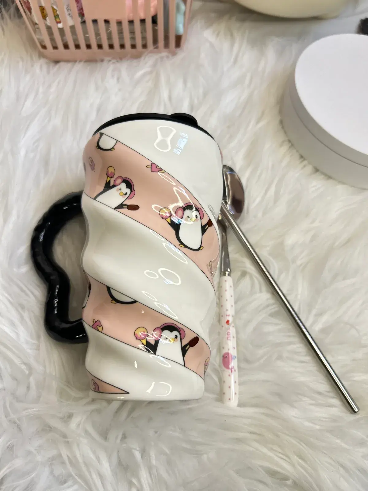 Mug with Lid, Cute Cup, Spoon, and Straw, Large Capacity